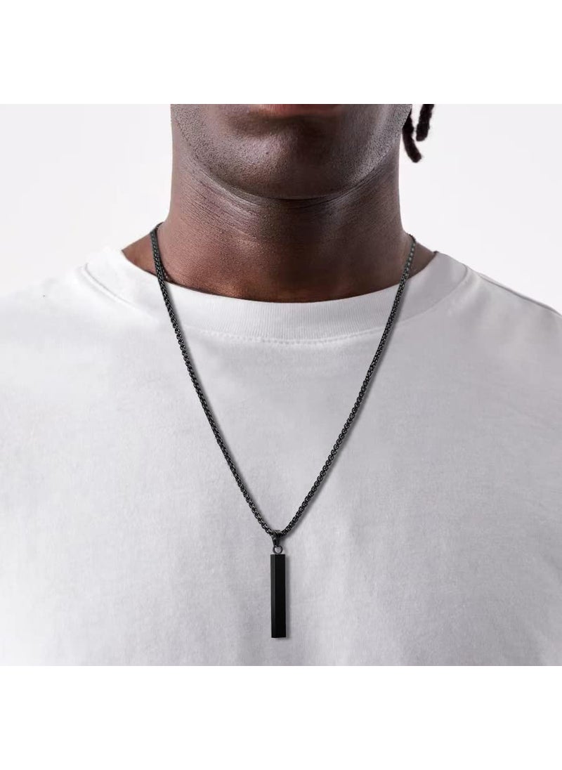 NAIQUBE NAIQUBE Rectangle Bar Pendant Necklace For Men Stainless Steel Box Chain Pendant Men’s Necklace Jewelry Length 22inch Dblack  - Image 2