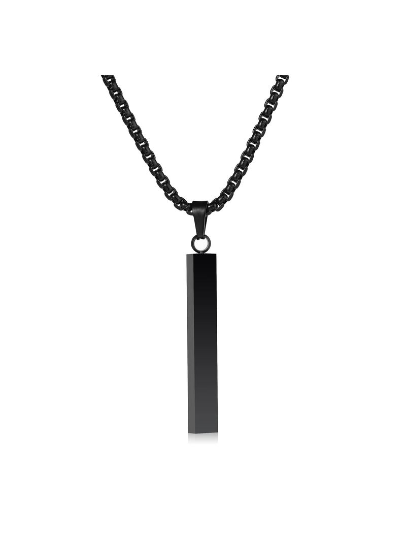 NAIQUBE NAIQUBE Rectangle Bar Pendant Necklace For Men Stainless Steel Box Chain Pendant Men’s Necklace Jewelry Length 22inch Dblack  - Image 1