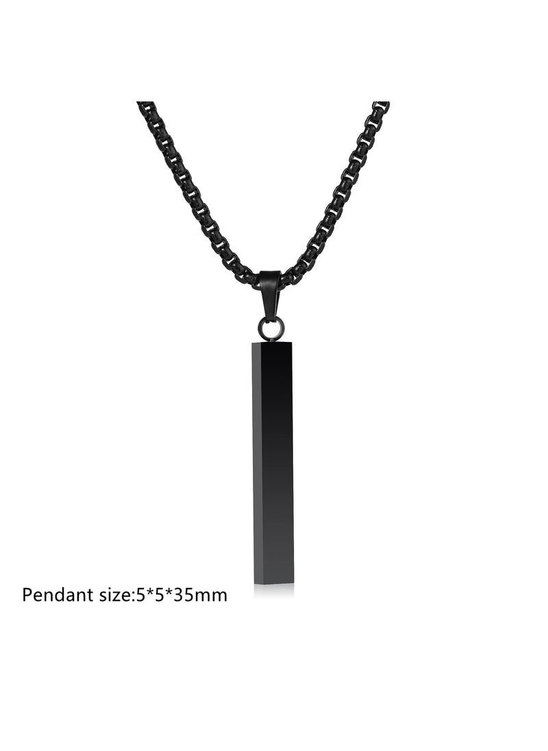 NAIQUBE NAIQUBE Rectangle Bar Pendant Necklace For Men Stainless Steel Box Chain Pendant Men’s Necklace Jewelry Length 22inch Dblack  - Image 5