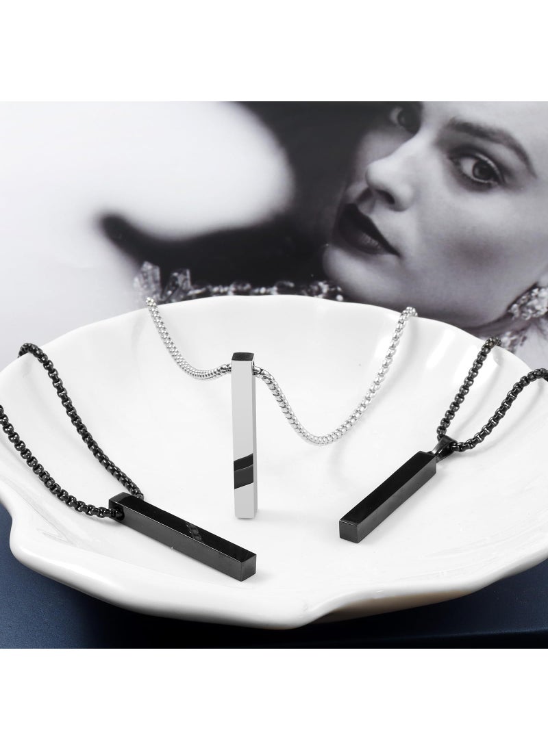 NAIQUBE NAIQUBE Rectangle Bar Pendant Necklace For Men Stainless Steel Box Chain Pendant Men’s Necklace Jewelry Length 22inch Dblack  - Image 3