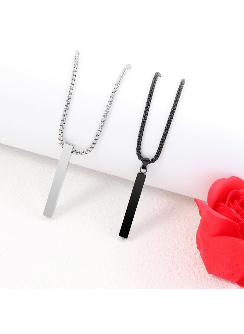 NAIQUBE NAIQUBE Rectangle Bar Pendant Necklace For Men Stainless Steel Box Chain Pendant Men’s Necklace Jewelry Length 22inch Dblack  - Image 4