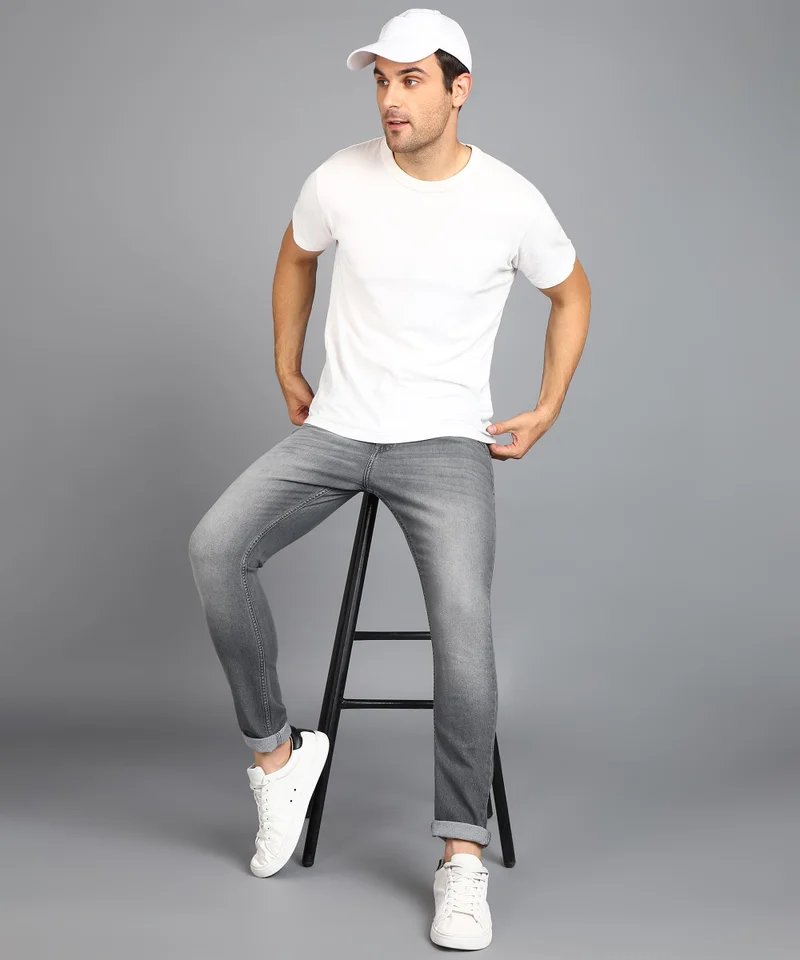 Urbano Fashion  Urbano Fashion Men's Light Grey Regular Fit Washed Jeans Stretchable  | Best Price UAE