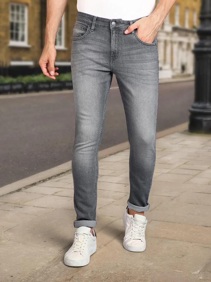 Urbano Fashion Men's Light Grey Regular Fit Washed Jeans Stretchable