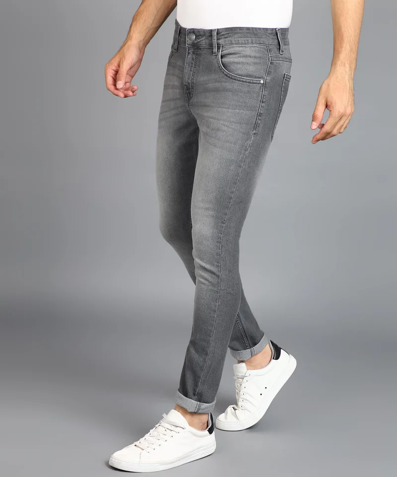 Urbano Fashion  Urbano Fashion Men's Light Grey Regular Fit Washed Jeans Stretchable  | Best Price UAE