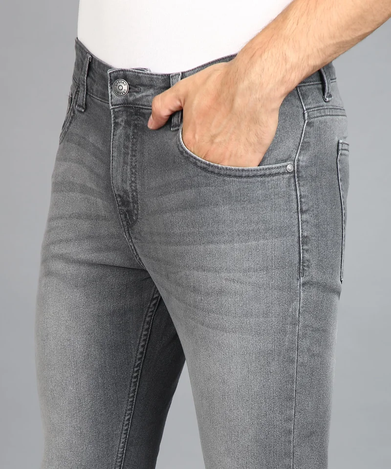 Urbano Fashion  Urbano Fashion Men's Light Grey Regular Fit Washed Jeans Stretchable  | Best Price UAE