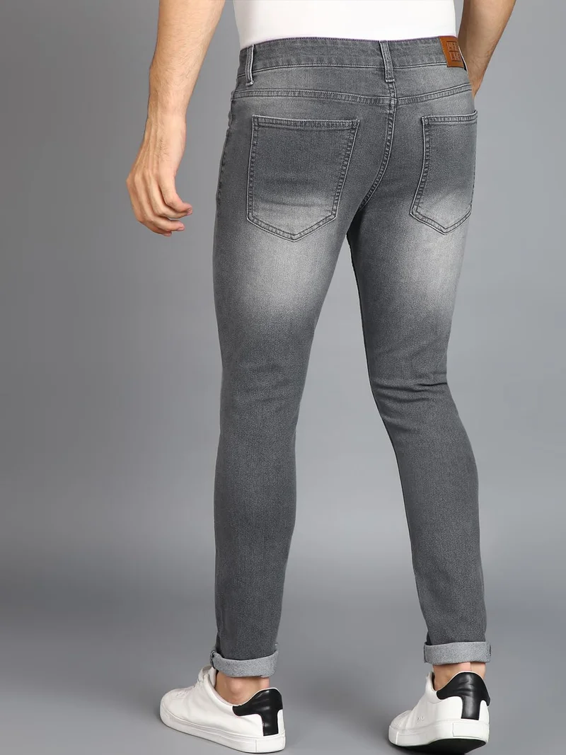 Urbano Fashion  Urbano Fashion Men's Light Grey Regular Fit Washed Jeans Stretchable  | Best Price UAE
