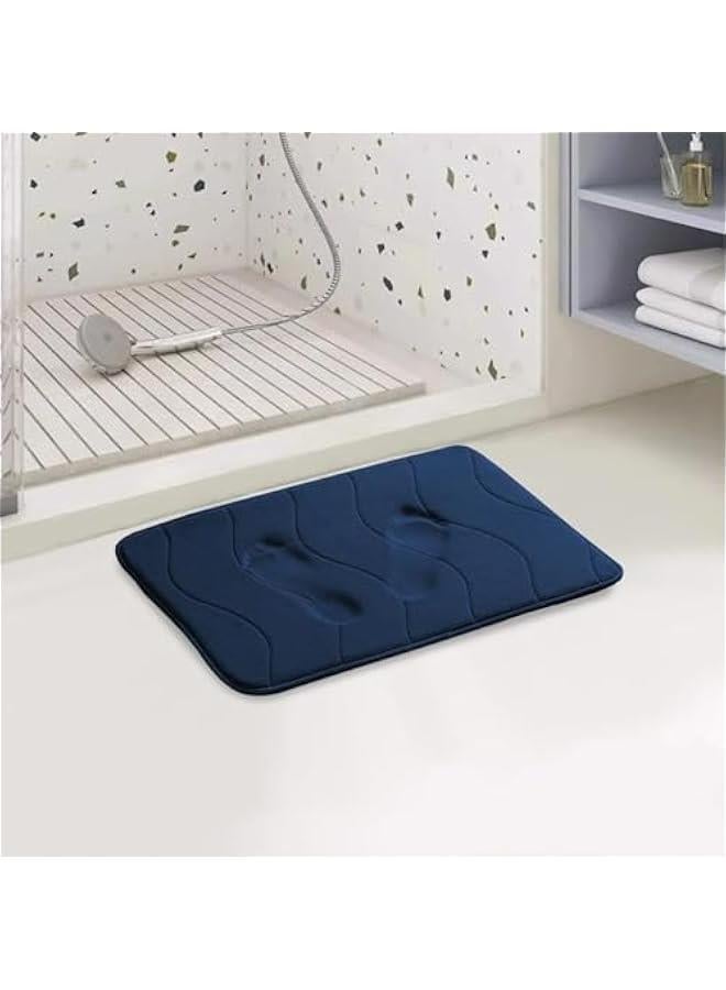 HOOKOR Memory Foam Bath Mat for Bathroom Non Slip Bath Rug Velvet Thick Soft and Comfortable Water Absorbent Machine Washable Easier to Dry Floor Rug Mats(50 * 80cm) (Navy) - Image 2
