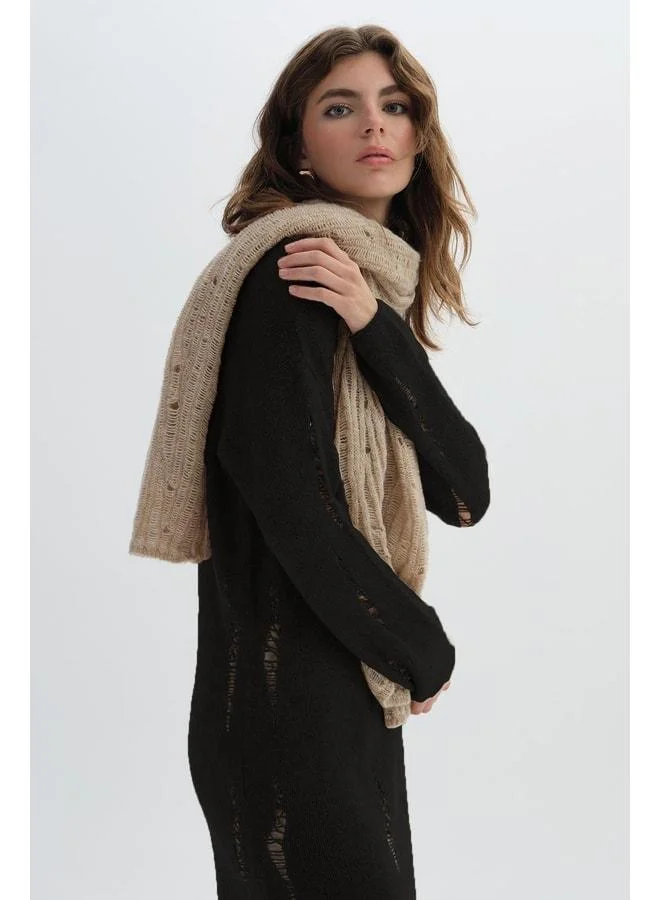 Sherin Black Long Torn-Pattern Knit Dress.