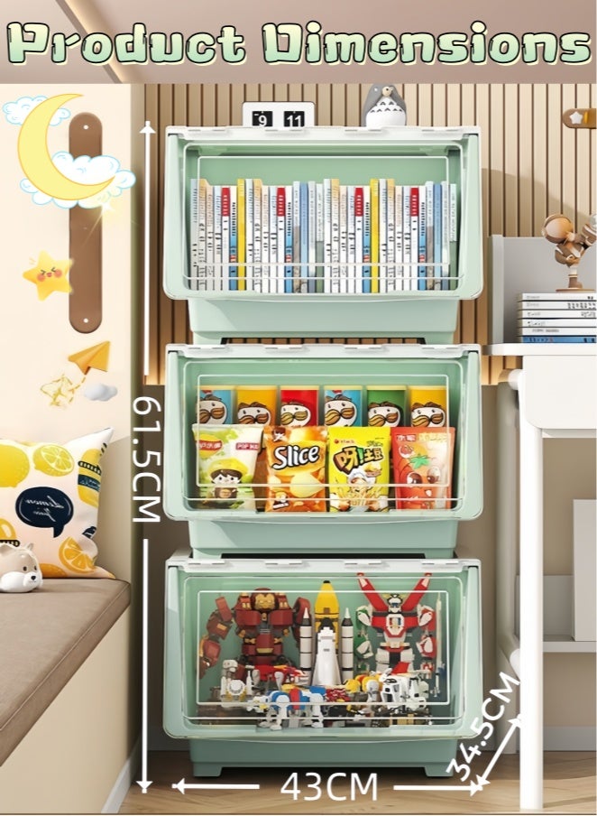 Children Toy Storage Organizer, Kids Storage Bins Toy Boxes, Children's Toy Storage Rack, Toddler Storage Organizer for Nursery, Playroom, Kindergarten Furniture (XY-8307-GR) - Image 3