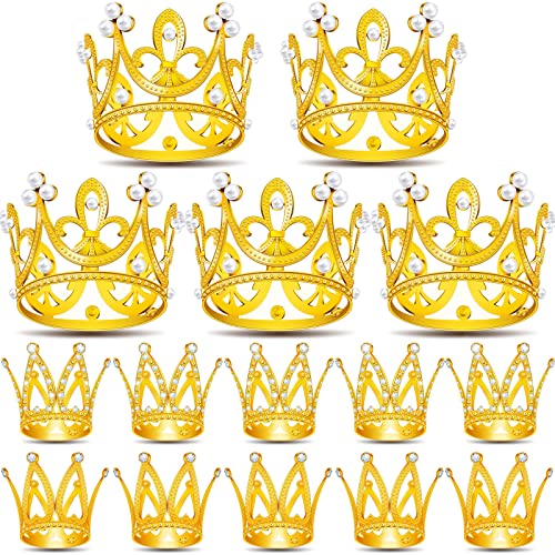 FFNIU 15Pcs Mini Crowns for Flower Bouquets Mini Crown Cake Topper Small Crystal Pearl Cupcake Toppers for Flower Arrangements Cupcake Baby Shower Birthday Party Wedding Decor - Image 1