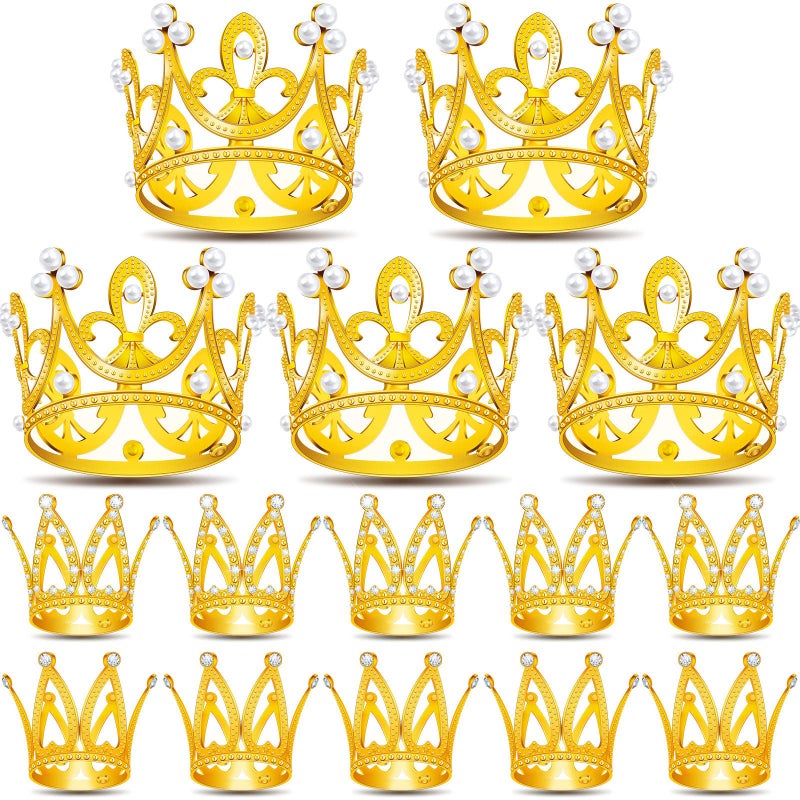 FFNIU 15Pcs Mini Crowns for Flower Bouquets Mini Crown Cake Topper Small Crystal Pearl Cupcake Toppers for Flower Arrangements Cupcake Baby Shower Birthday Party Wedding Decor - Image 2