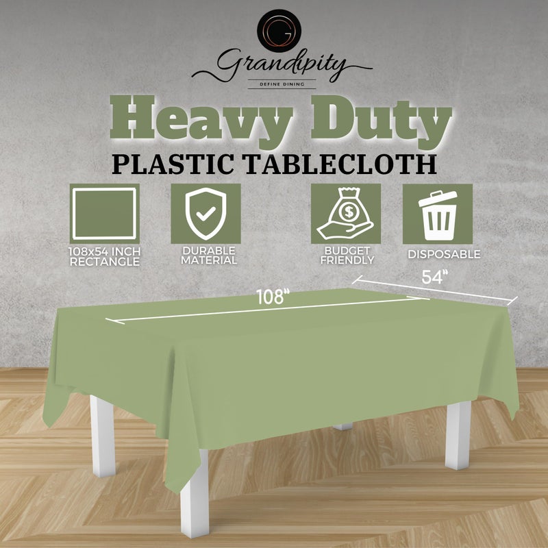 Grandipity 12 Pack Premium Disposable Plastic Tablecloth 54 Inch. x 108 Inch. Rectangle Table Cover - Sage Green - Image 2