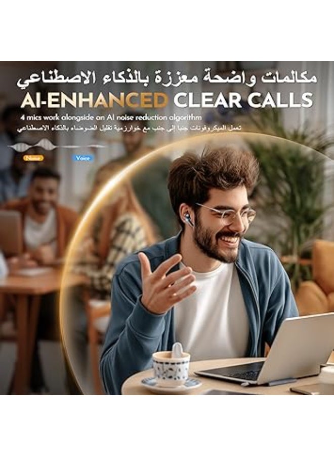 جارلو سماعات أذن لاسلكية، بخاصية إلغاء الضوضاء النشط، 4 ميكروفونات لمكالمات واضحة، صوت باس عميق، ومقاومة للماء، مع شاشة LED واتصال متعدد النقاط، تشغيل لمدة 40 ساعة، - Image 4