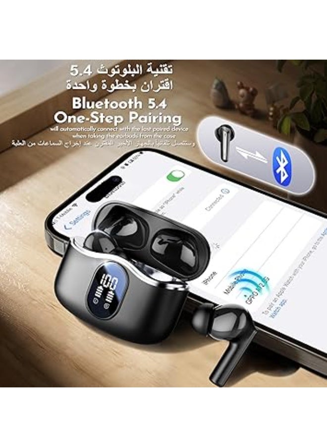 جارلو سماعات أذن لاسلكية، بخاصية إلغاء الضوضاء النشط، 4 ميكروفونات لمكالمات واضحة، صوت باس عميق، ومقاومة للماء، مع شاشة LED واتصال متعدد النقاط، تشغيل لمدة 40 ساعة، - Image 5