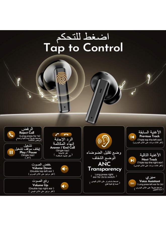 جارلو سماعات أذن لاسلكية، بخاصية إلغاء الضوضاء النشط، 4 ميكروفونات لمكالمات واضحة، صوت باس عميق، ومقاومة للماء، مع شاشة LED واتصال متعدد النقاط، تشغيل لمدة 40 ساعة، - Image 2