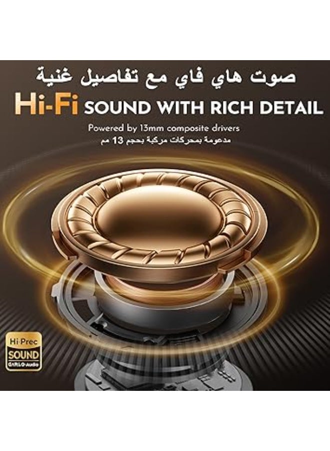 جارلو سماعات أذن لاسلكية، بخاصية إلغاء الضوضاء النشط، 4 ميكروفونات لمكالمات واضحة، صوت باس عميق، ومقاومة للماء، مع شاشة LED واتصال متعدد النقاط، تشغيل لمدة 40 ساعة، - Image 3