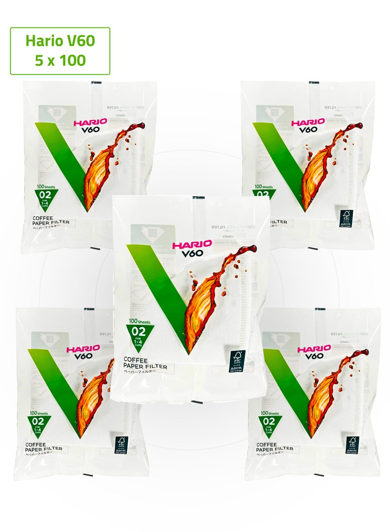 هاريو مجموعة فلاتر قهوة  V60  ورقية مقاس 02 عبوة من 5 قطع عدد 500 - Image 1