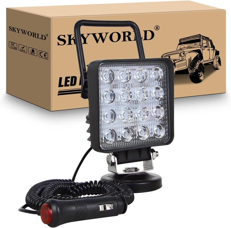 SKYWORLD 4 Inch 48W Portable Magnetic Base LED Work Light - 12V 24V Off-Road Driving Fog Lights for 4x4 Car SUV ATV Truck Tractor Excavator - Image 1