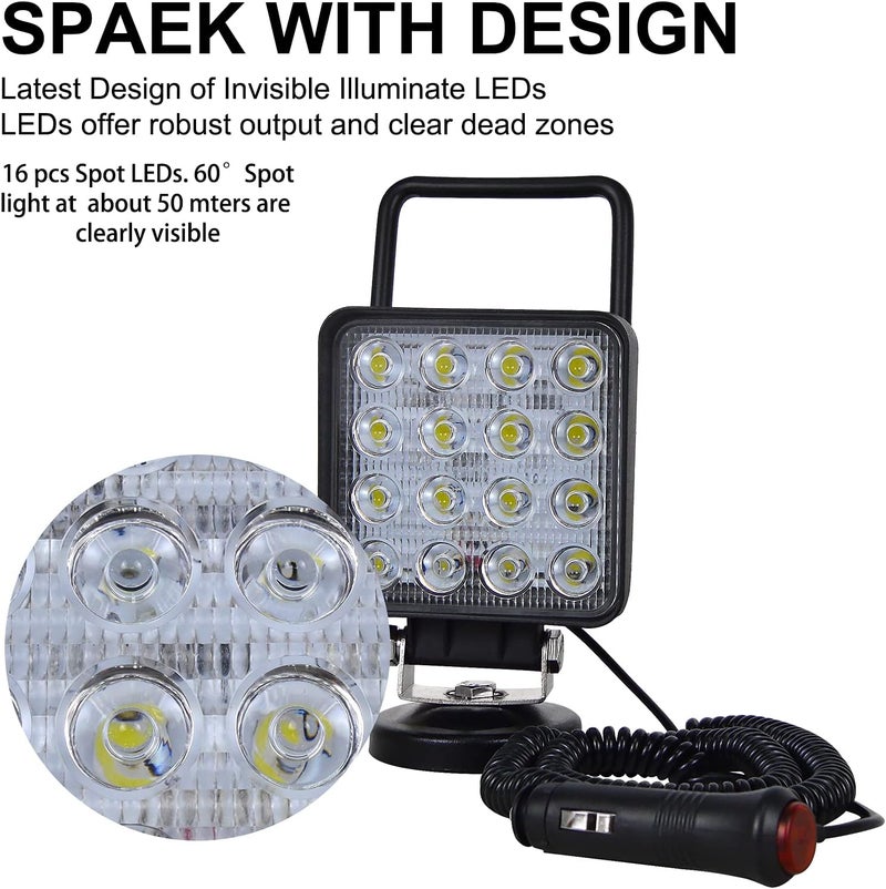 SKYWORLD 4 Inch 48W Portable Magnetic Base LED Work Light - 12V 24V Off-Road Driving Fog Lights for 4x4 Car SUV ATV Truck Tractor Excavator - Image 3
