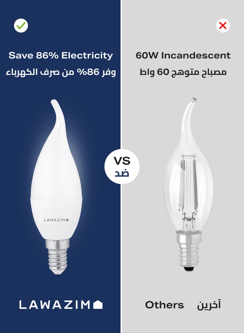 LAWAZIM 5W LED Candle C37 E14 - 6 Pack 6500K Daylight - Flame Tip Small Edison Screw SES 35W Equivalent Energy Saving Non-Dimmable Bulbs with 350 Lumens, 20,000 Hours - for Chandeliers, Wall Sconces - Image 5