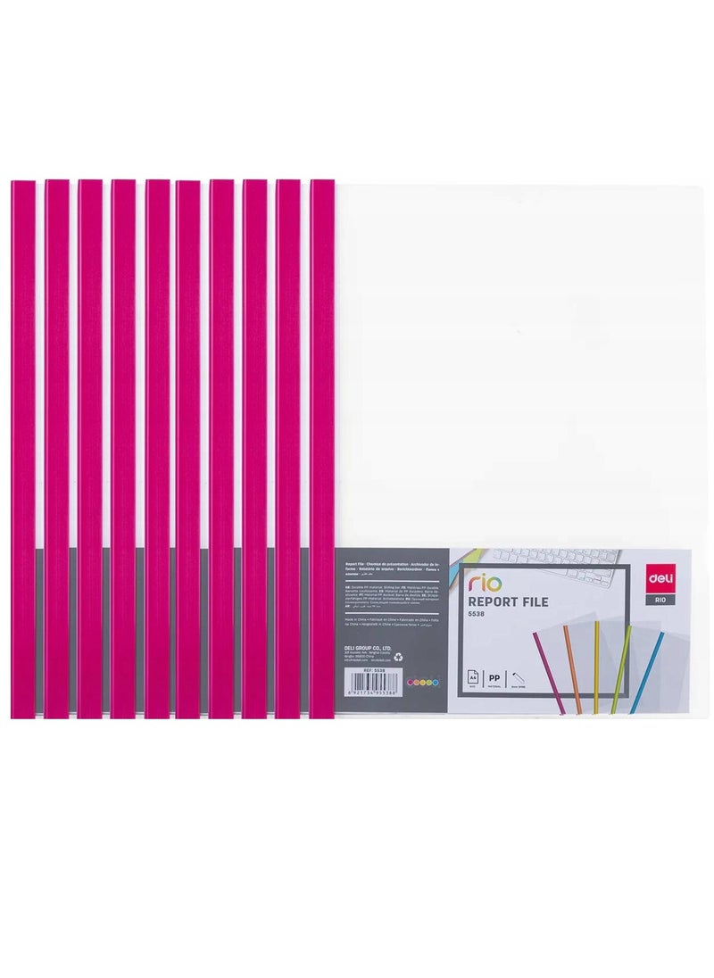 Deli 10-Piece Sliding Bar Clear Report File With Pink Spine 