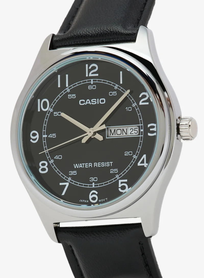 CASIO Analogue Date Display Black Leather Band Watch Mtp-v006l-1b2