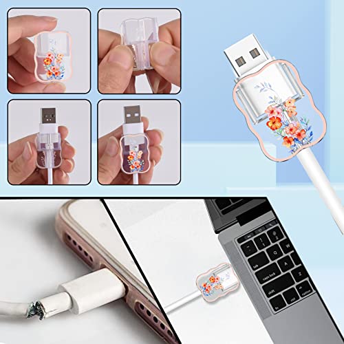 CameCosy Cute Flower Phone Charger Cable Protector for Samsung Android USB Charger,Butterfly Cherry Blossom Peony Pattern 4 PCS USB Cable Protectors,Phone Cord Protector for Women Girls,USB Charger Saver - Image 2
