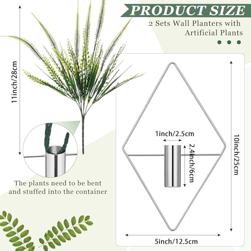 Canlierr 2 Pieces Wall Decor Hanging Planters with Artificial Plants Metal Hanging Vase Indoor Plants Holder Modern Boho Wall Art for Bathroom Bedroom Living Room Decor(Silver,Boston Fern) - Image 2