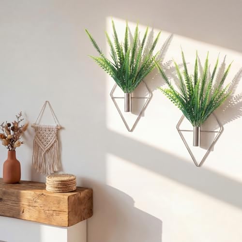 Canlierr 2 Pieces Wall Decor Hanging Planters with Artificial Plants Metal Hanging Vase Indoor Plants Holder Modern Boho Wall Art for Bathroom Bedroom Living Room Decor(Silver,Boston Fern) - Image 1