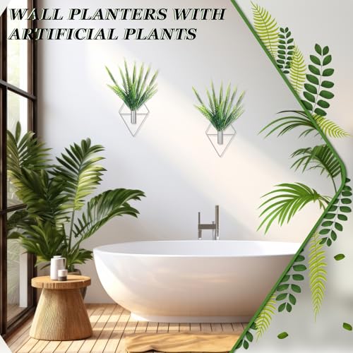 Canlierr 2 Pieces Wall Decor Hanging Planters with Artificial Plants Metal Hanging Vase Indoor Plants Holder Modern Boho Wall Art for Bathroom Bedroom Living Room Decor(Silver,Boston Fern) - Image 4