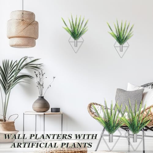 Canlierr 2 Pieces Wall Decor Hanging Planters with Artificial Plants Metal Hanging Vase Indoor Plants Holder Modern Boho Wall Art for Bathroom Bedroom Living Room Decor(Silver,Boston Fern) - Image 5
