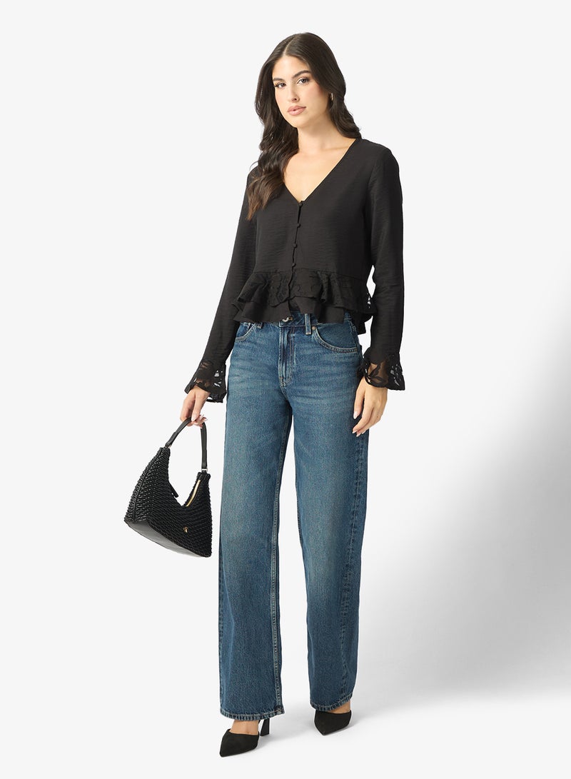 فيرو مودا بلوزة بأكمام طويلة وتفاصيل دانتيل من فيمبينجا - Image 4