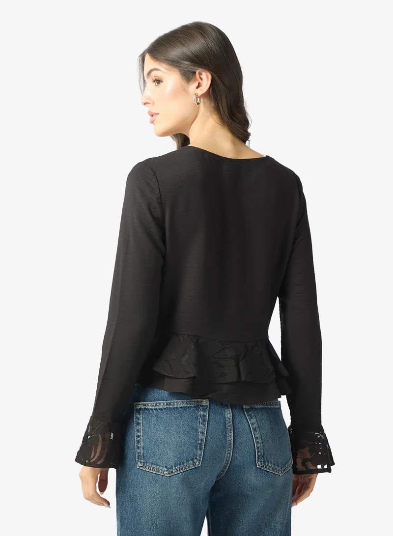 VERO MODA Vmpinja Lace Detail Long Sleeve Top