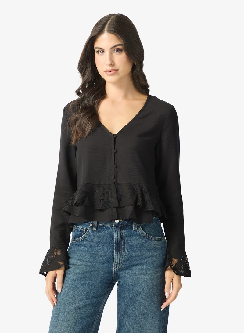 VERO MODA Vmpinja Lace Detail Long Sleeve Top