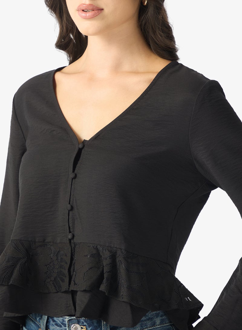 فيرو مودا بلوزة بأكمام طويلة وتفاصيل دانتيل من فيمبينجا - Image 3