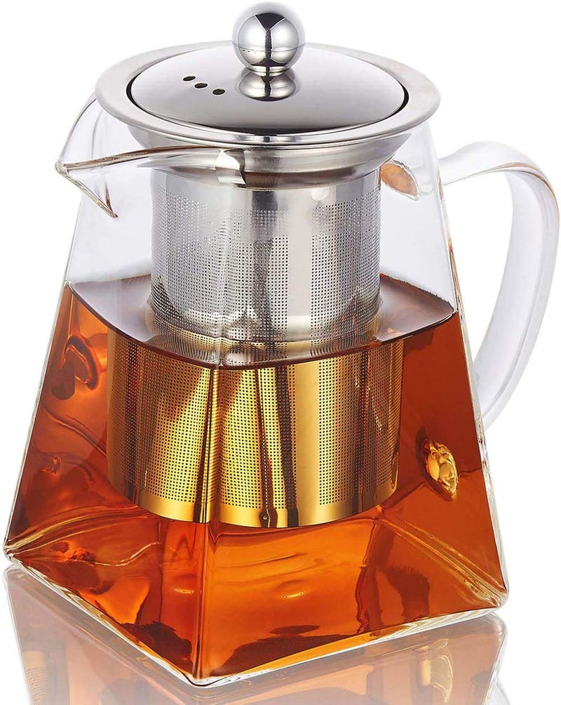 118oz Glass Teapot with Infuser Borosilicate Glass Tea Kettle for Loose Leaf Tea High Borosilicate Clear Glass Tea Pots for Loose Leaf Tea and Blooming Tea Stovetop Save 350ML