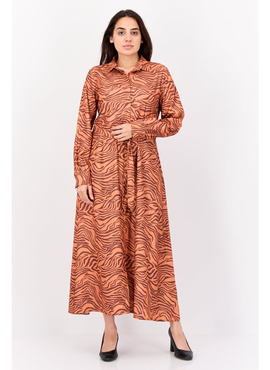 Kathy Ireland Women Animal Print Midi Dress, Brown  - Image 1