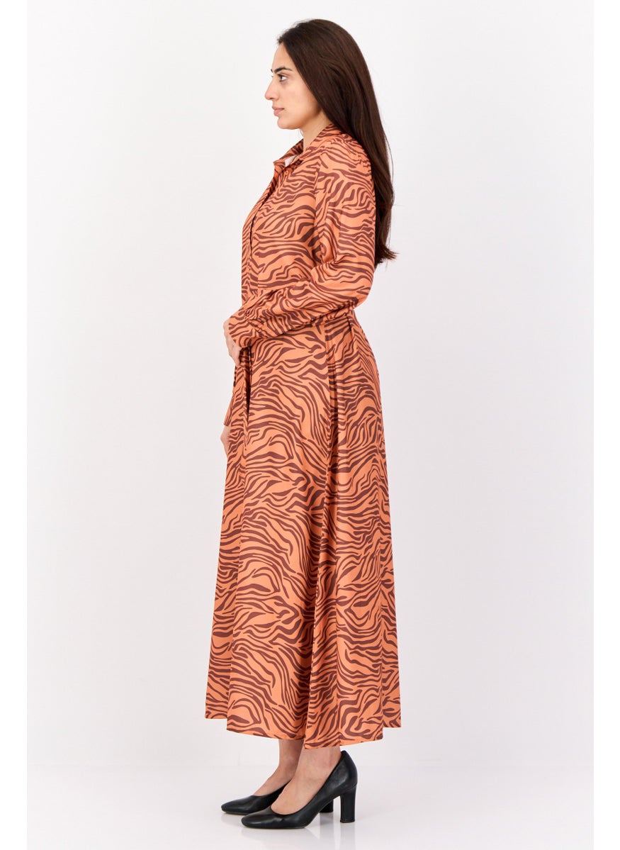 Kathy Ireland Women Animal Print Midi Dress, Brown  - Image 3