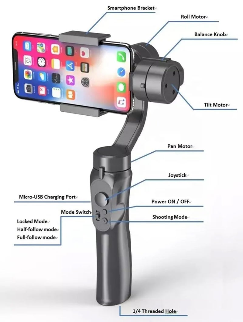 TECHNOVIEW Gimbal Stabilizer 3-Axis for All Smartphone Cell Phone Handheld Gimble Stick w/Grip Tripod Ideal for Vlogging YouTube Vlog TikTok Instagram Live Video Kit - (Black Gray) - Image 3