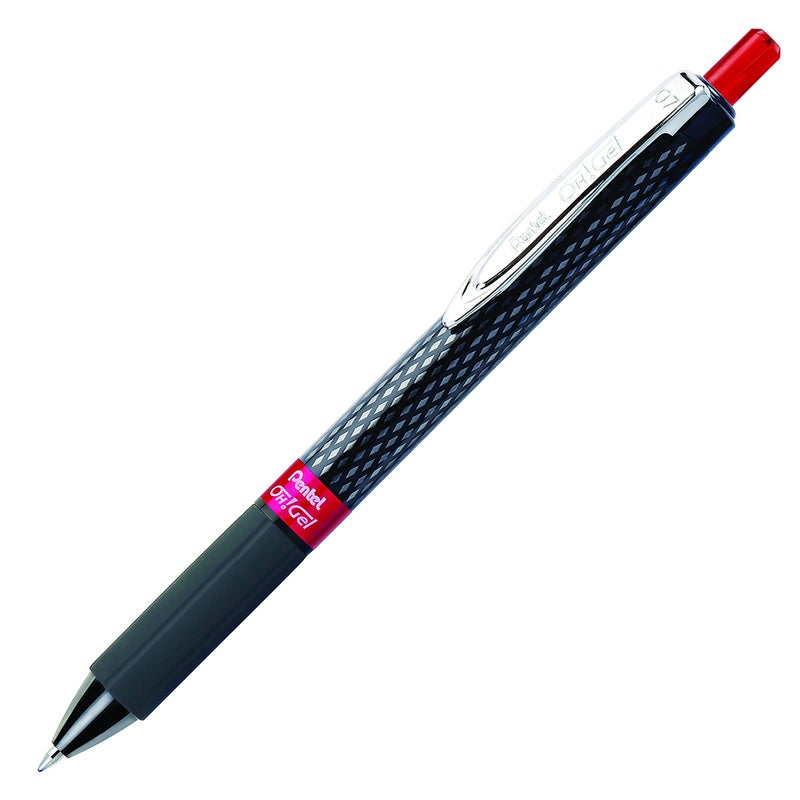 Pentel Oh! Gel Retractable Gel Pen, Medium Line, Red Ink, Box of 12 (K497-B) - Image 1