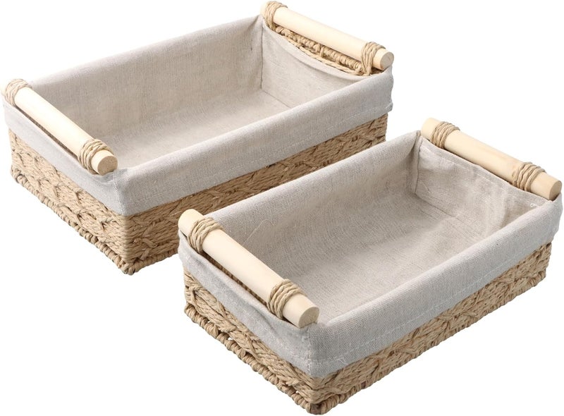 YILANJIN Woven Storage Baskets, Set of 2 Wicker Baskets Bins with Removable Liners, Lightweight and Durable, Woven Wicker Storage Baskets, for Home, Living Room, Bathroom, or Kitchen - Image 1