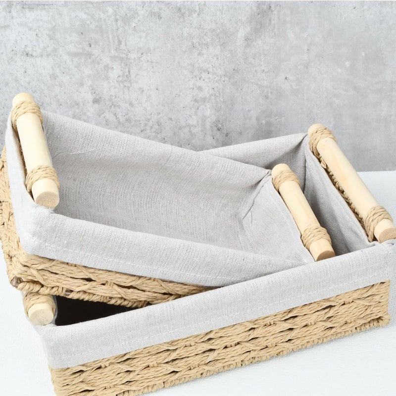 YILANJIN Woven Storage Baskets, Set of 2 Wicker Baskets Bins with Removable Liners, Lightweight and Durable, Woven Wicker Storage Baskets, for Home, Living Room, Bathroom, or Kitchen - Image 5