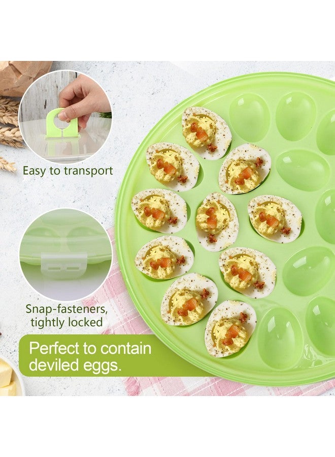 HANSGO Deviled Egg Containers with Lid, Deviled Egg Platter Carrier Holder Trays with 22 Slots for Holiday Party and Home Kitchen, Green - Image 2