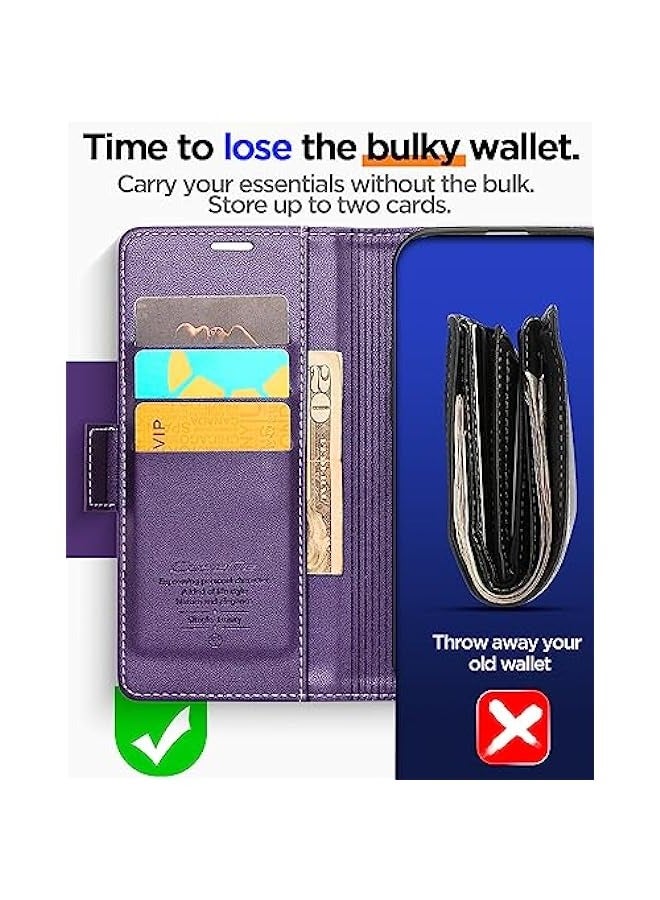 حافظة جلدية مطوية مع مغناطيس قوي لحماية هاتف iPhone 13 Pro Max وبطاقات الائتمان - بنفسجي - Image 3