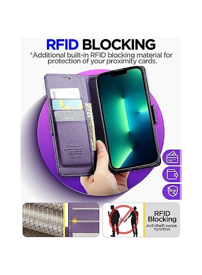 حافظة جلدية مطوية مع مغناطيس قوي لحماية هاتف iPhone 13 Pro Max وبطاقات الائتمان - بنفسجي - Image 4