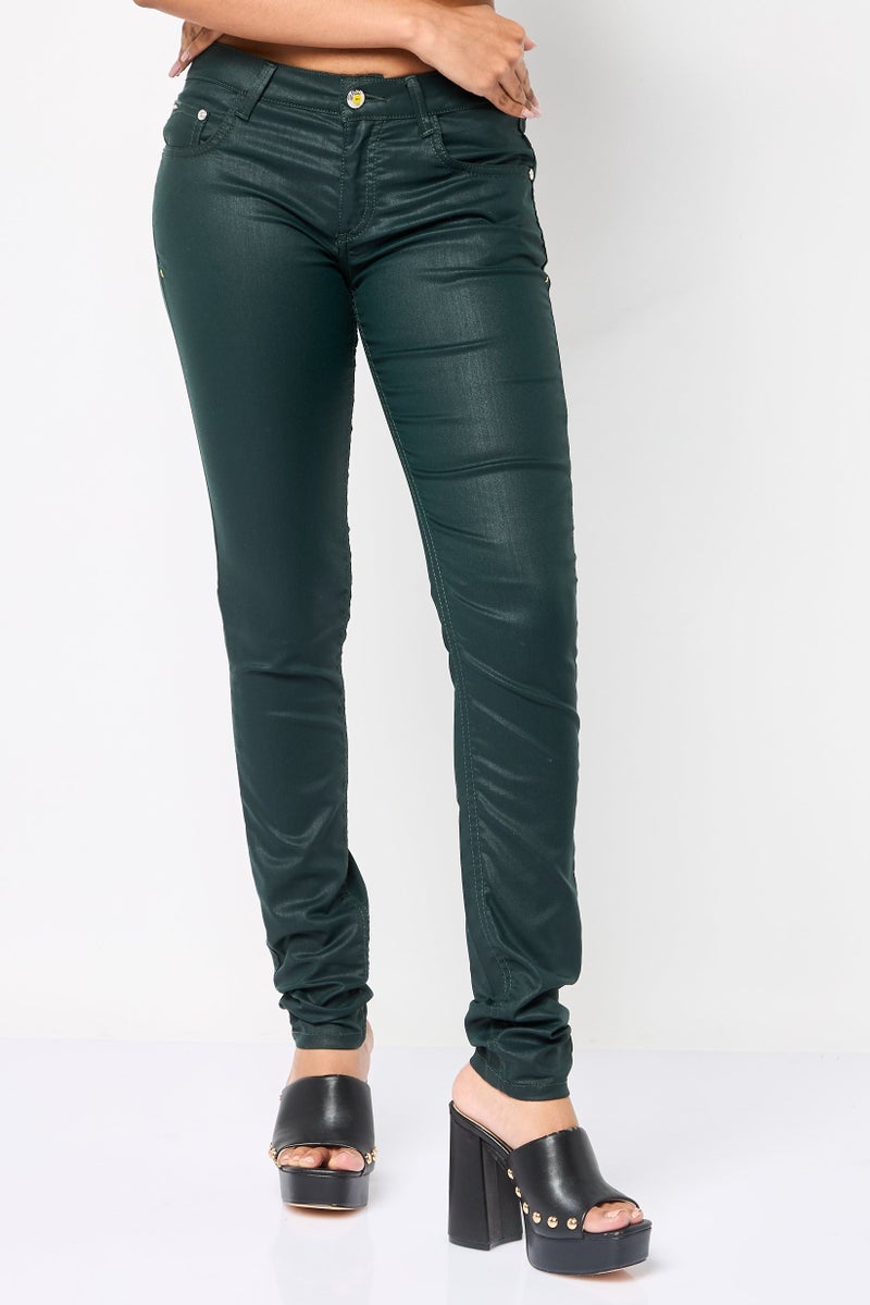 Harmont & Blaine Women Regular Fit Low Rise Solid Skinny Pants, Moss Green - Image 1