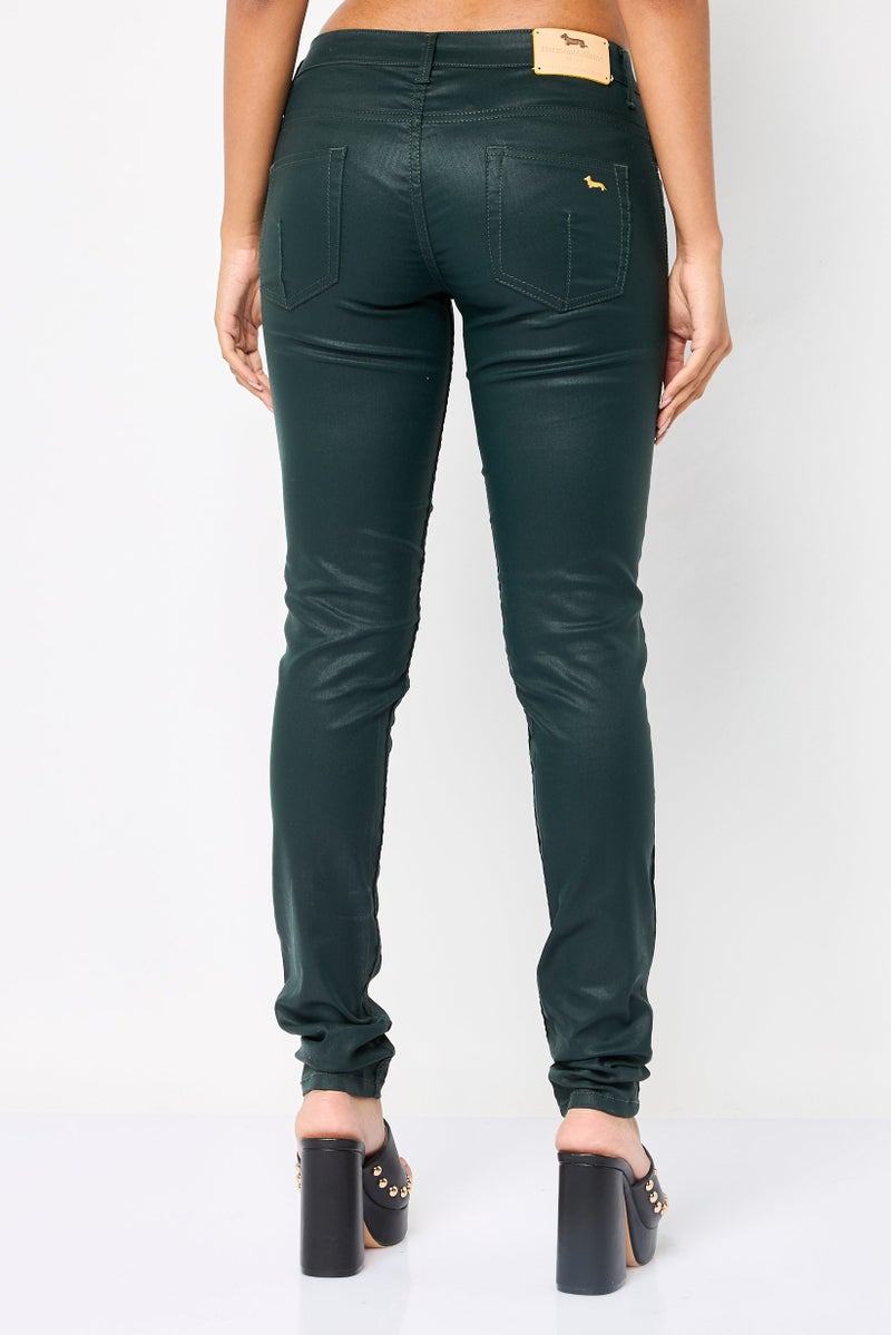 Harmont & Blaine Women Regular Fit Low Rise Solid Skinny Pants, Moss Green - Image 4
