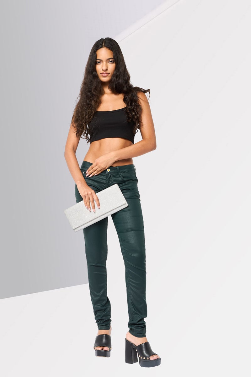 Harmont & Blaine Women Regular Fit Low Rise Solid Skinny Pants, Moss Green - Image 2
