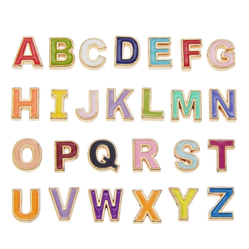 JJGQAZ 26Piece Initial Alphabet Letter Charms  AZ Letter Enamel Spacer Beads Multicolour Alphabet Pendants for DIY Jewelry Bracelet Necklace Crafts