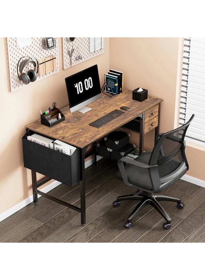 Lufeiya Computer Desk with Drawers - 40 Inch Work Small Desk for Bedroom Home Office, Simple Study Writing Table PC Desks with Drawer Storage Shelves, Rustic Brown - Image 2
